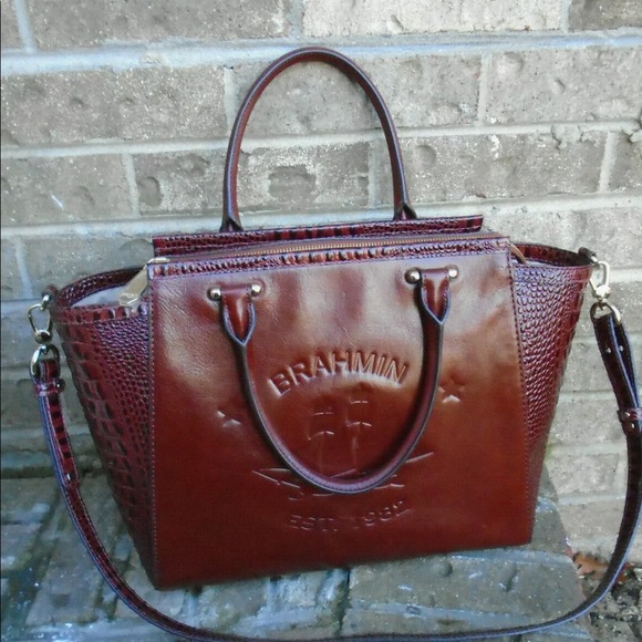 Brahmin Handbags - Brahmin Schooner "Taylor Elton" Cognac Logo Large Croc Embossed leather Purse